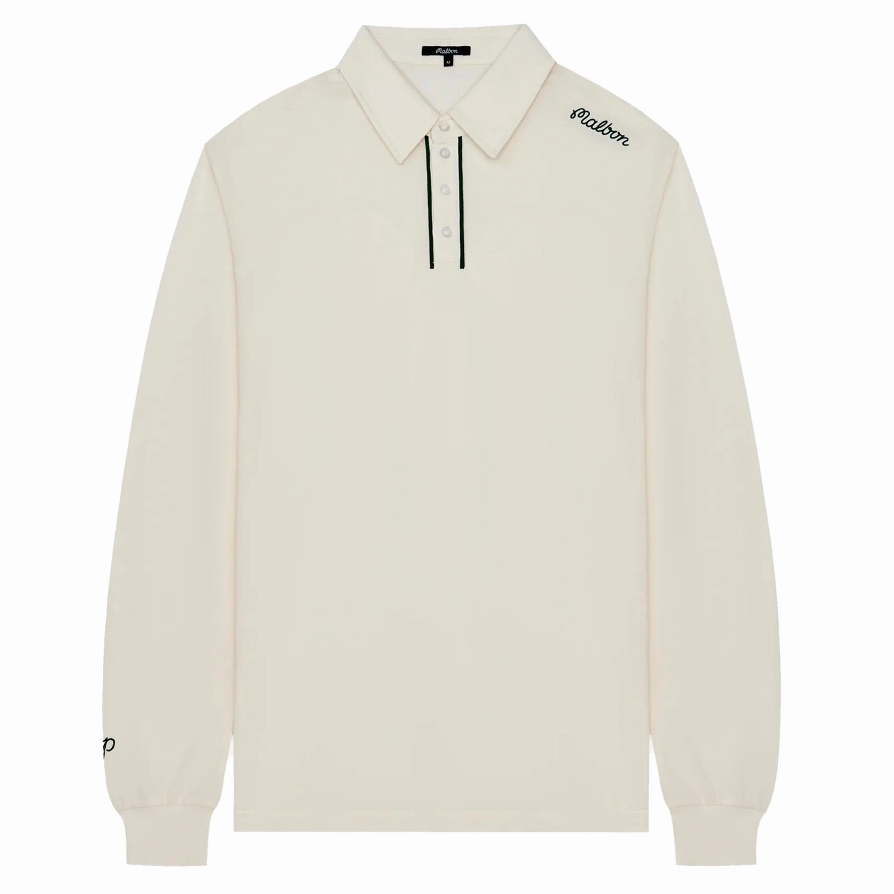 x Jesper Parnevik LS Cotton Pique Polo Cream Malbon Men's Golf Lifestyle Wear