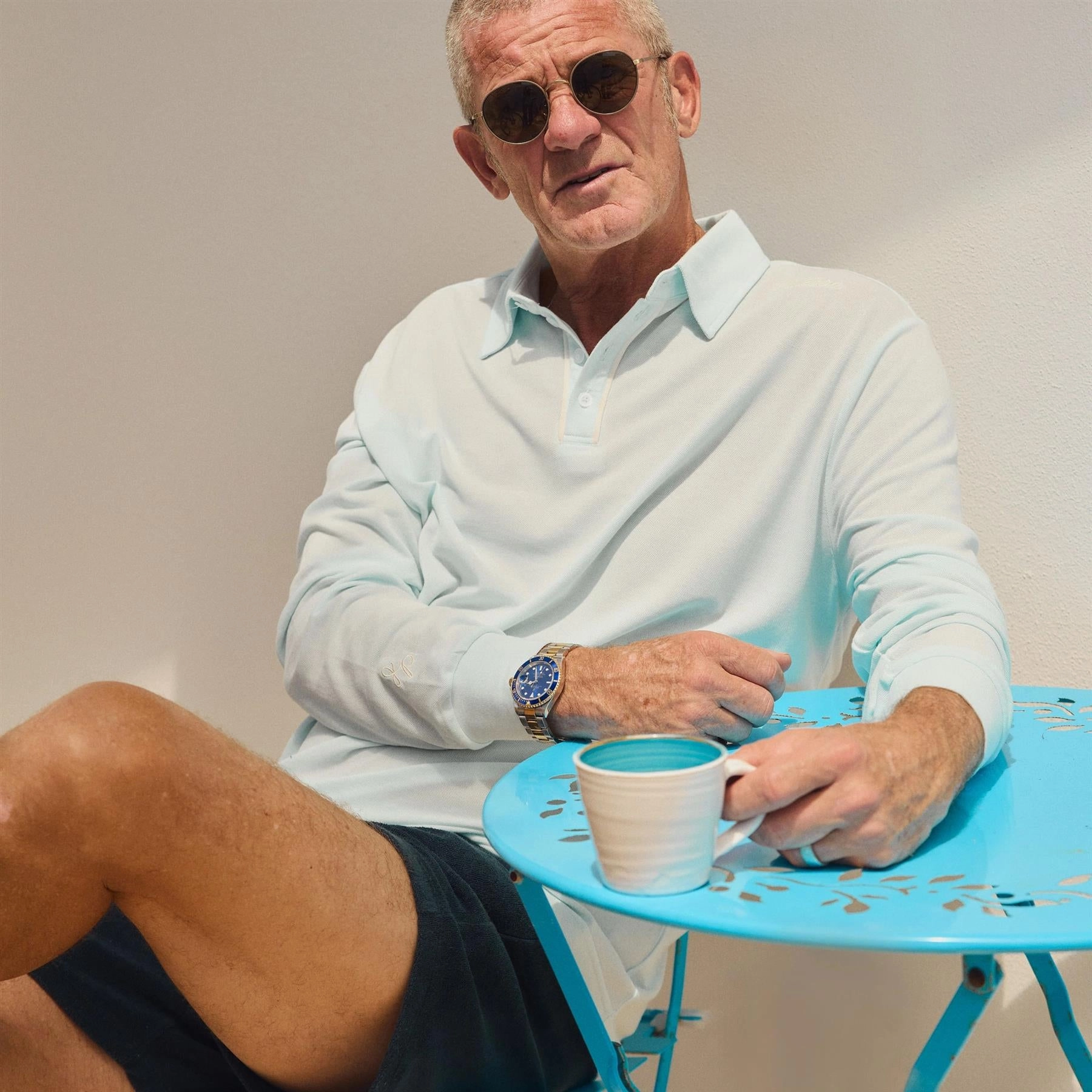 x Jesper Parnevik LS Cotton Pique Polo Ice Blue Malbon Men's Golf Lifestyle Wear