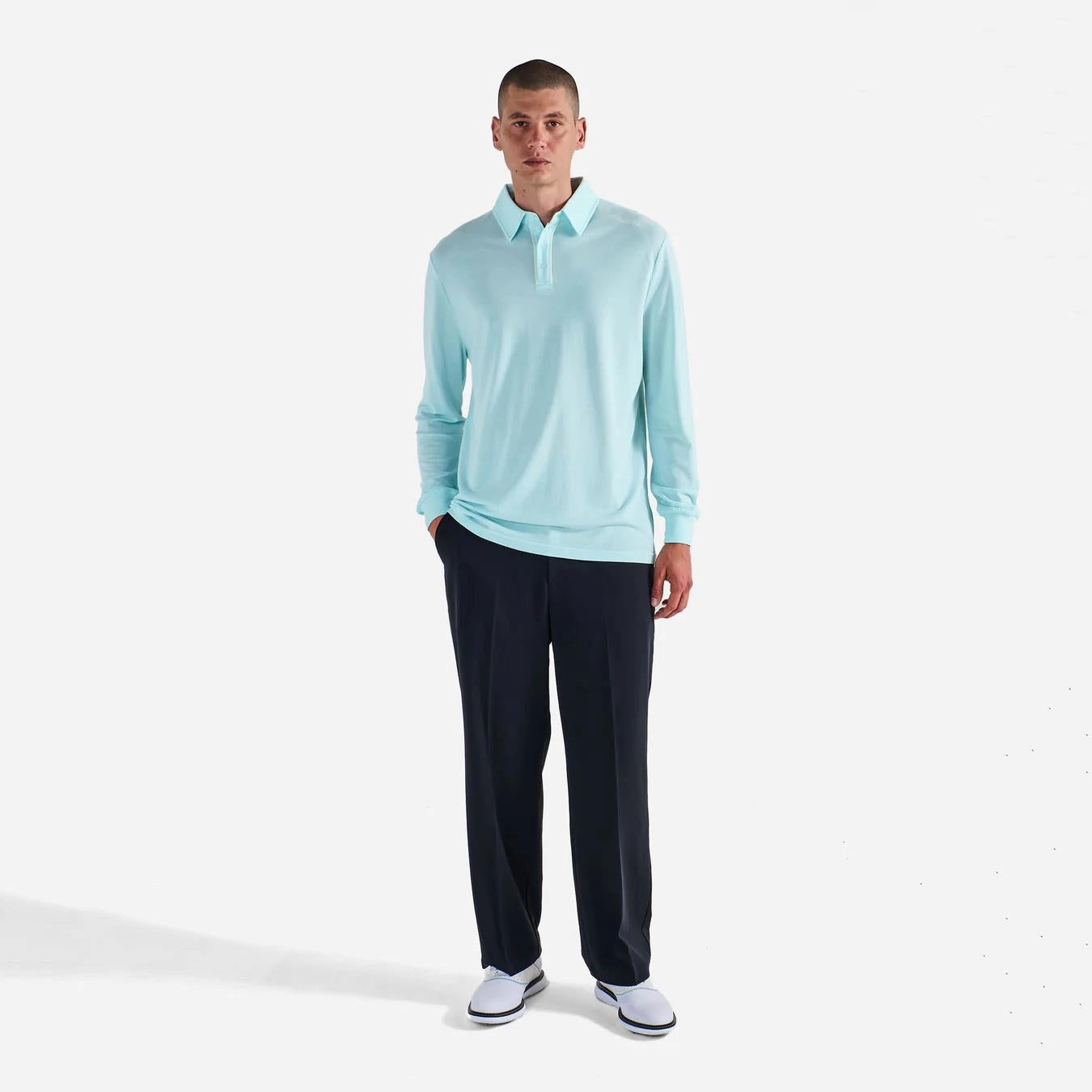x Jesper Parnevik LS Cotton Pique Polo Ice Blue Malbon Men's Golf Lifestyle Wear