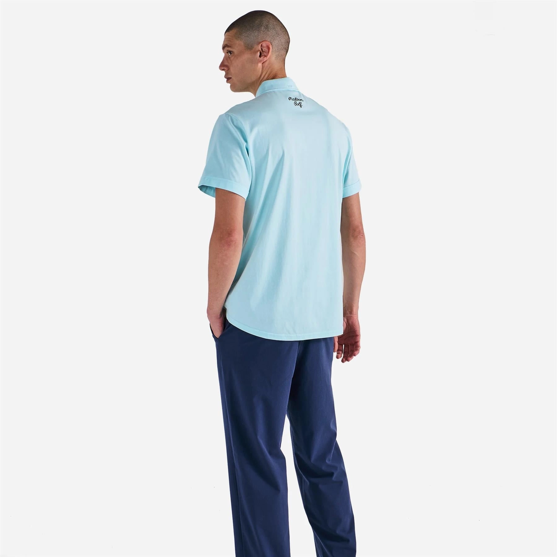 x Jesper Parnevik Single Pocket Cotton Polo Aqua Blue Malbon Men's Golf Lifestyle Wear