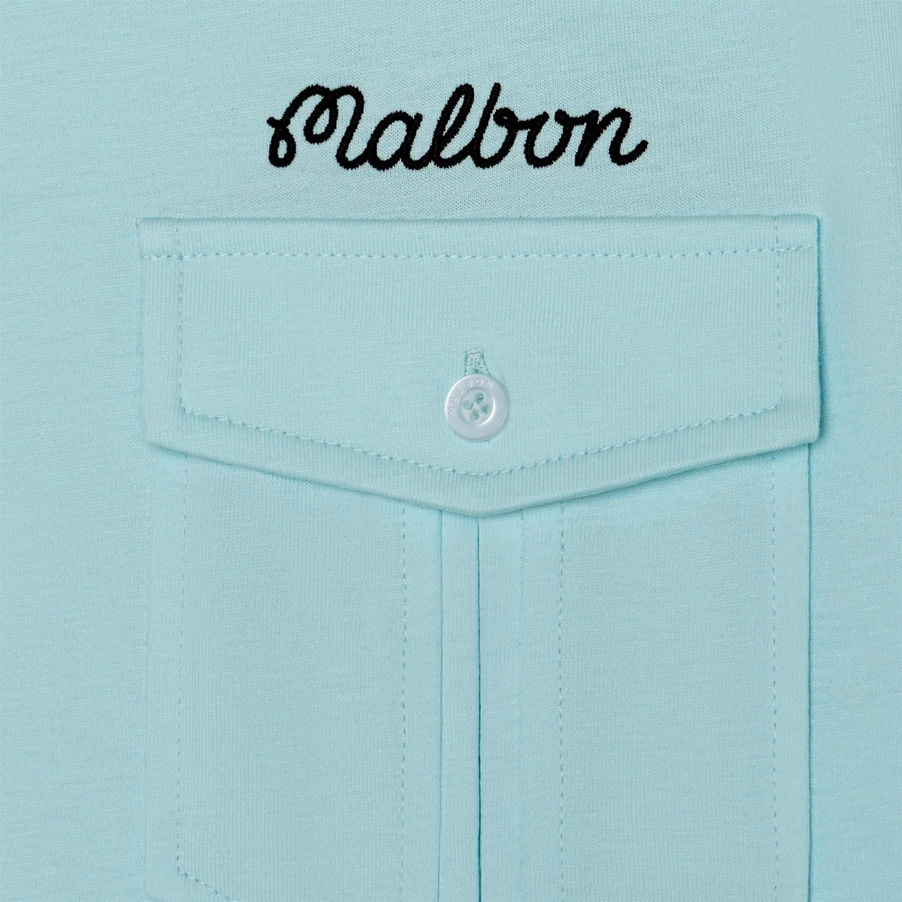 x Jesper Parnevik Single Pocket Cotton Polo Aqua Blue Malbon Men's Golf Lifestyle Wear