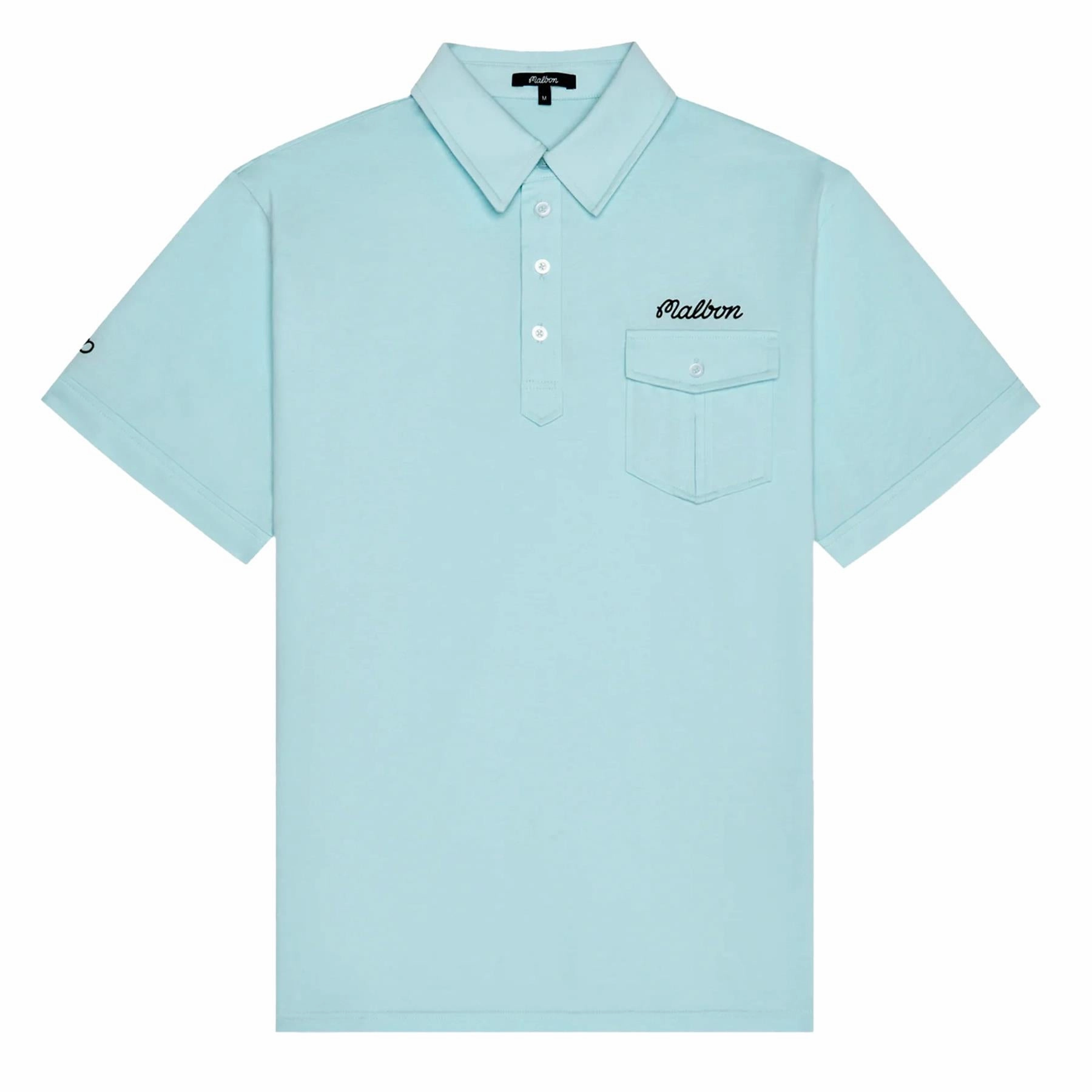 x Jesper Parnevik Single Pocket Cotton Polo Aqua Blue Malbon Men's Golf Lifestyle Wear