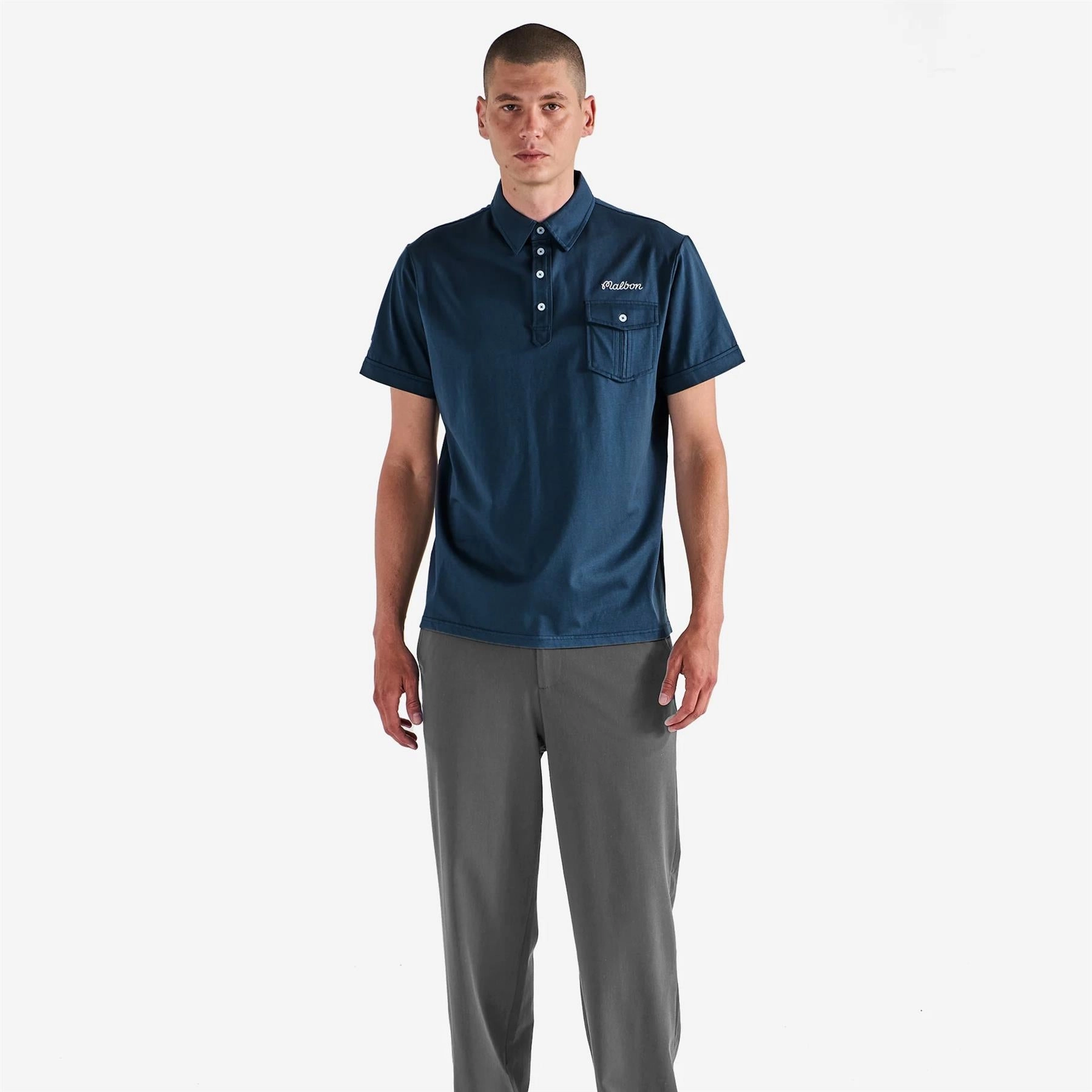 x Jesper Parnevik Single Pocket Cotton Polo Navy Malbon Men's Golf Lifestyle Wear