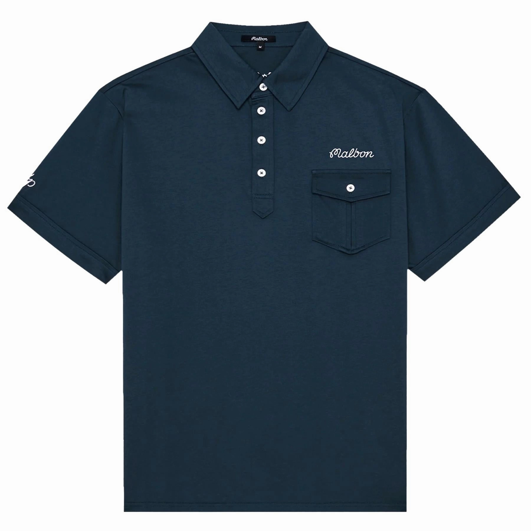 x Jesper Parnevik Single Pocket Cotton Polo Navy Malbon Men's Golf Lifestyle Wear