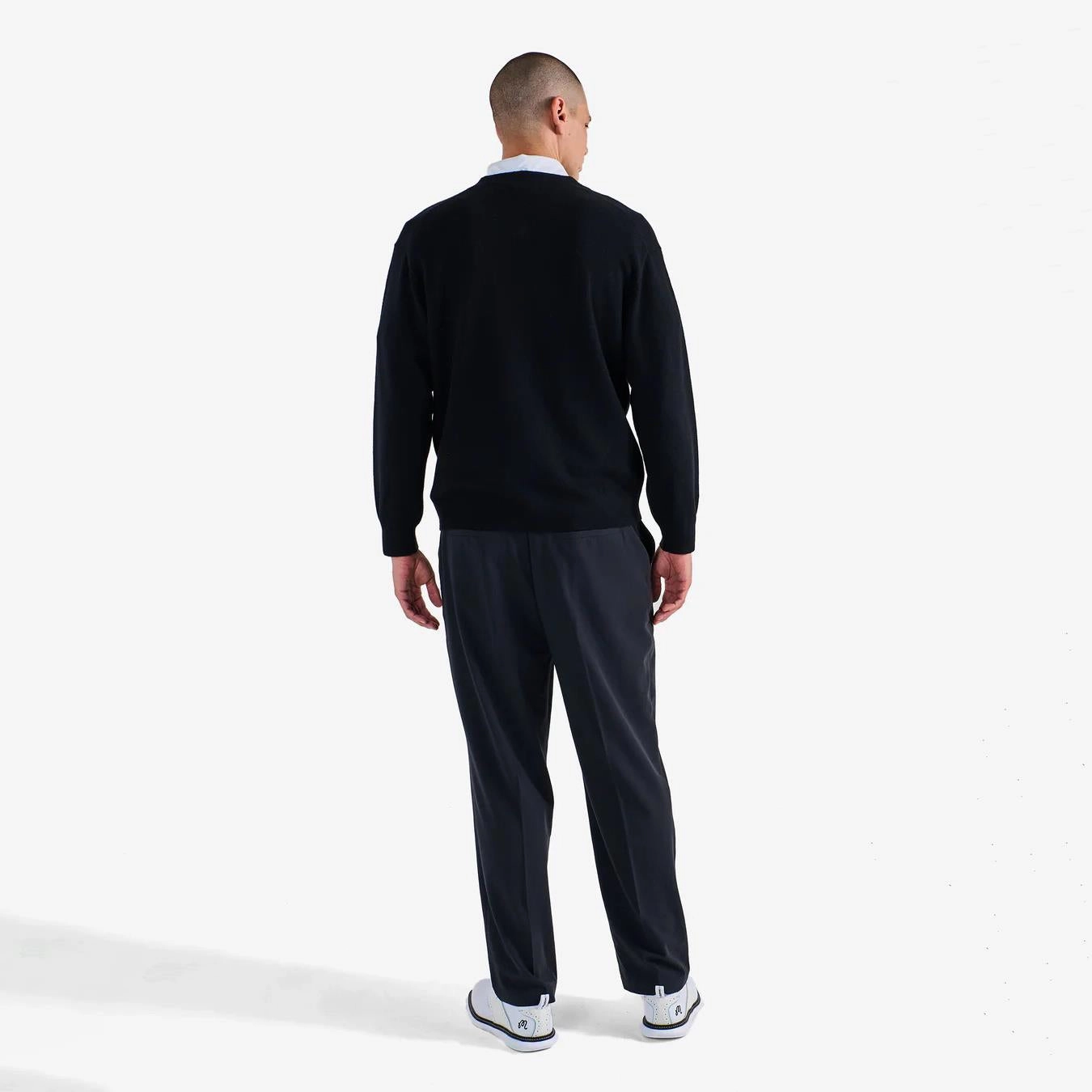 x Jesper Parnevik V-Neck Merino Wool Sweater Black Malbon Men's Golf Lifestyle Wear