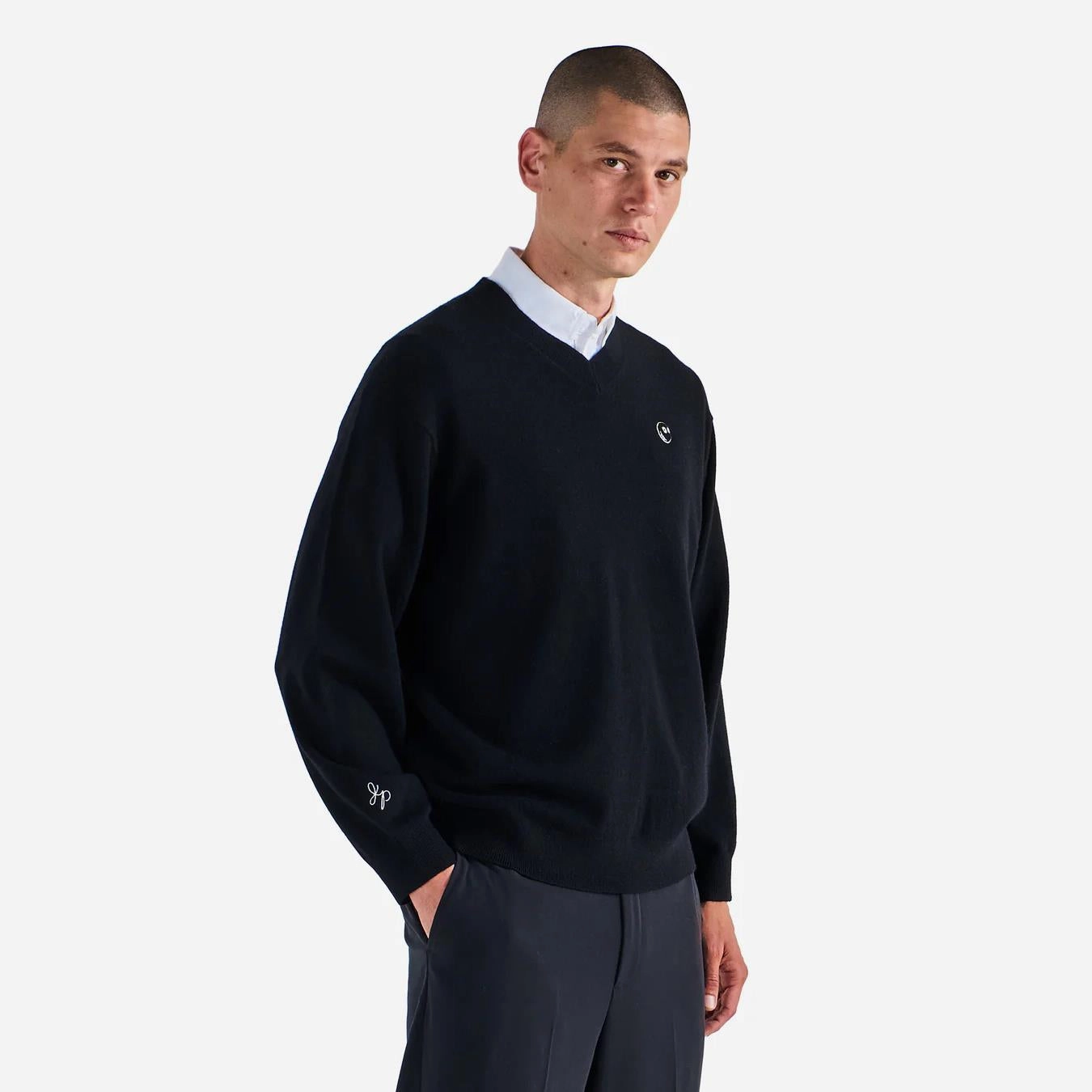 x Jesper Parnevik V-Neck Merino Wool Sweater Black Malbon mens golf lifestyle wear