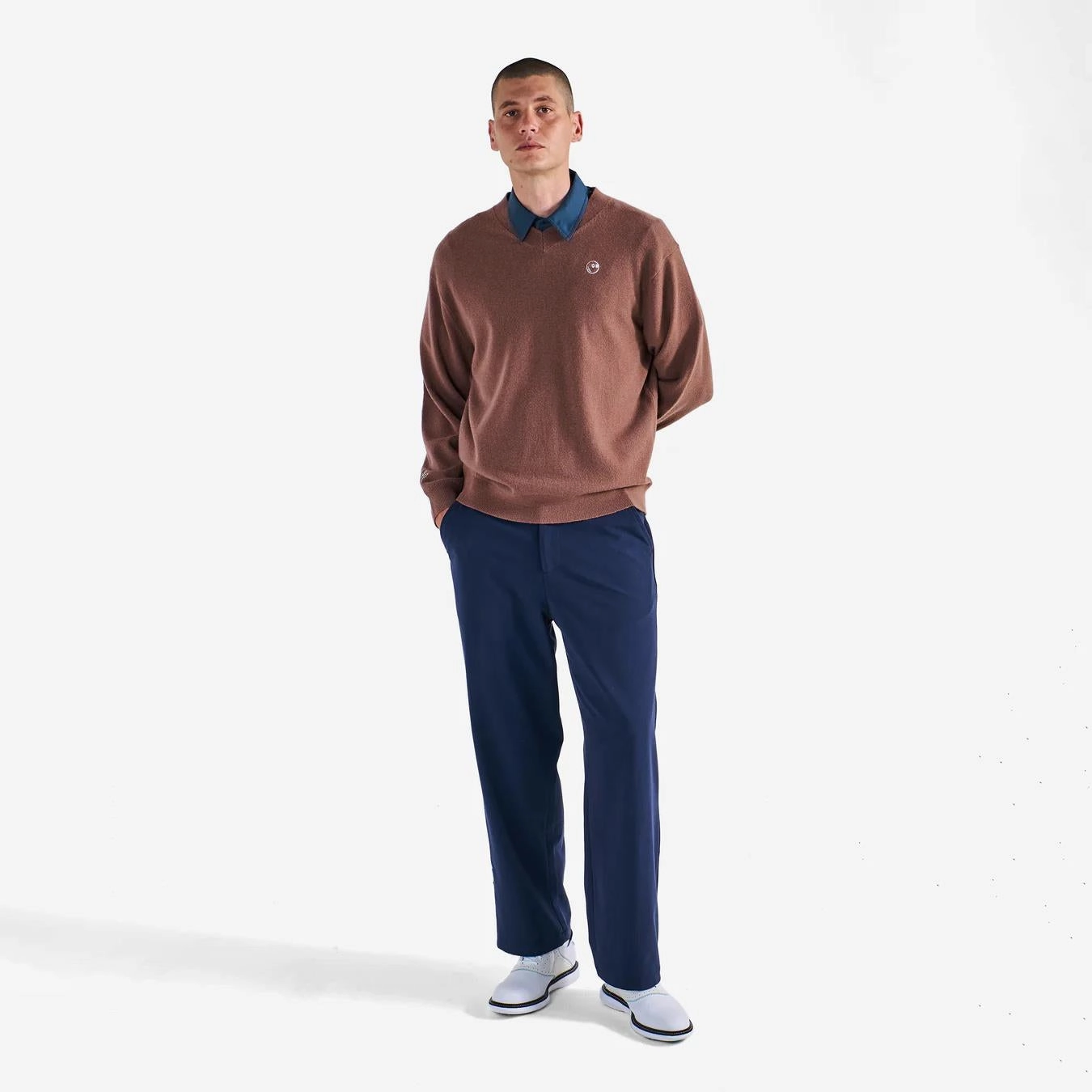 x Jesper Parnevik V-Neck Merino Wool Sweater Chocolate Malbon Men's Golf Lifestyle Wear