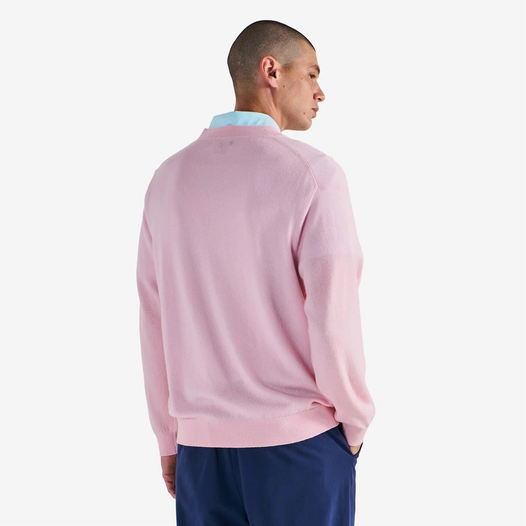 x Jesper Parnevik V-Neck Merino Wool Sweater Pink Malbon Men's Golf Lifestyle Wear