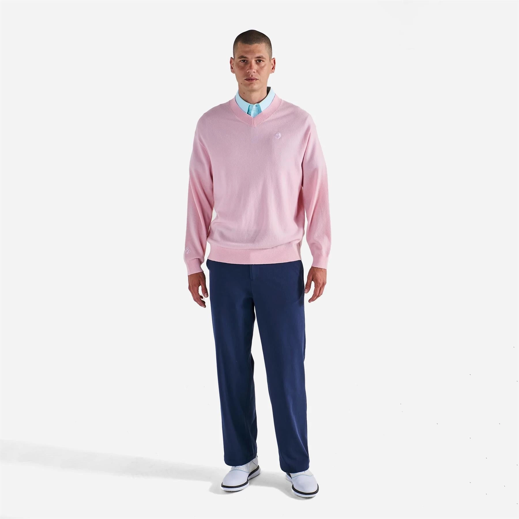 x Jesper Parnevik V-Neck Merino Wool Sweater Pink Malbon Men's Golf Lifestyle Wear